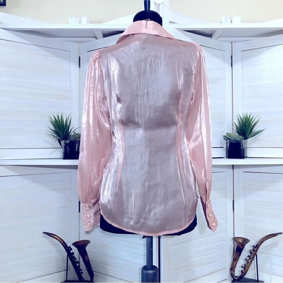 Boston Proper Sheer Metallic Pink Shirt Extra Small - Picture 3 of 9